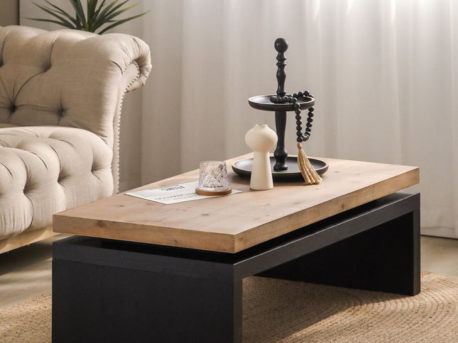 48" Natural and Black Wood Floating Frame Coffee Table