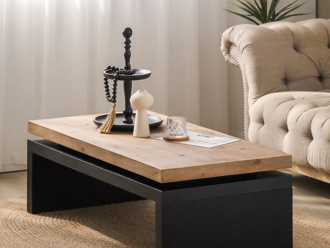 48" Natural and Black Wood Floating Frame Coffee Table