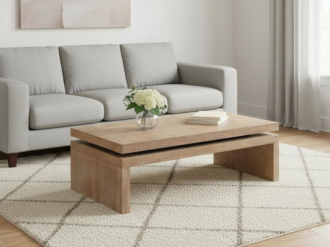 48" Natural Wood Distressed Floating Frame Coffee Table