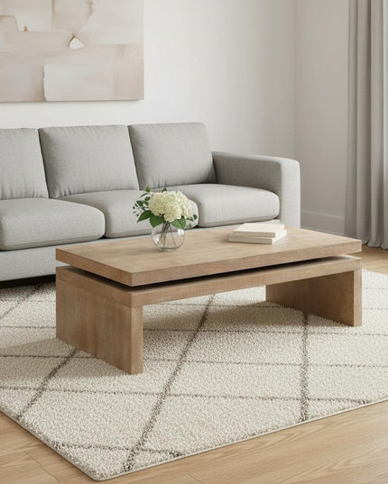 48" Natural Wood Distressed Floating Frame Coffee Table