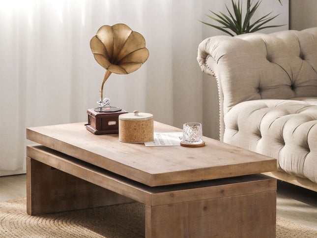48" Natural Wood Distressed Floating Frame Coffee Table