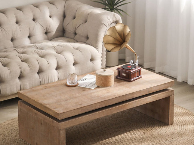 48" Natural Wood Distressed Floating Frame Coffee Table