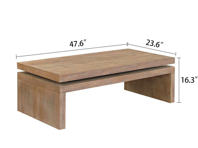48" Natural Wood Distressed Floating Frame Coffee Table