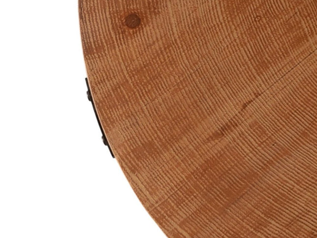 31" Walnut and Black Wood and Steel Round Coffee Table With Shelf