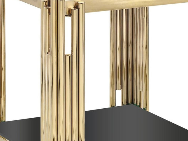 23" Black and Gold Glass and Stainless Steel Square Coffee Table