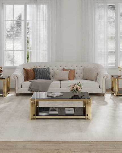 23" Black and Gold Glass and Stainless Steel Square Coffee Table