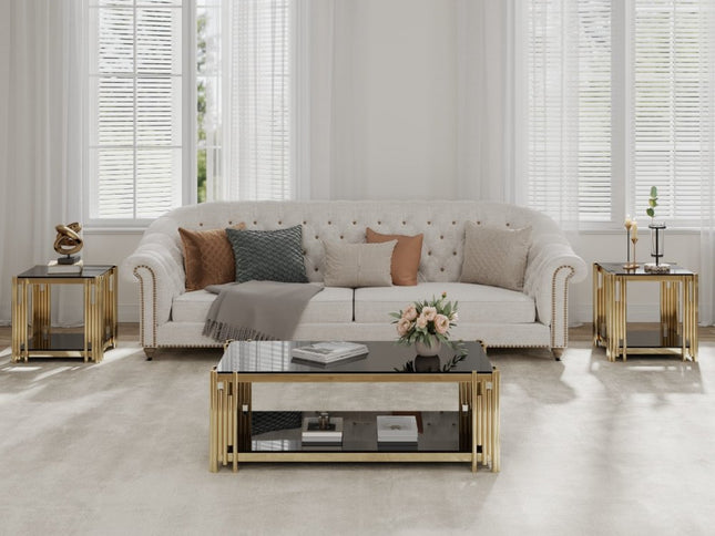 23" Black and Gold Glass and Stainless Steel Square Coffee Table