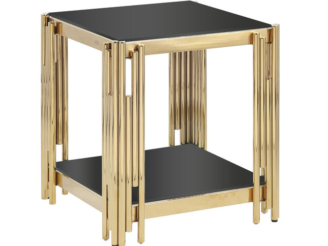 23" Black and Gold Glass and Stainless Steel Square Coffee Table