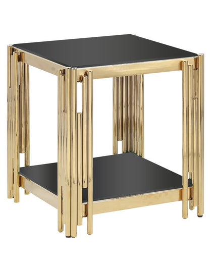23" Black and Gold Glass and Stainless Steel Square Coffee Table