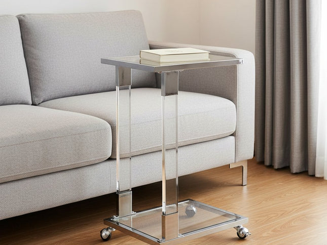 26" White Glass and Acrylic Square Coffee Table