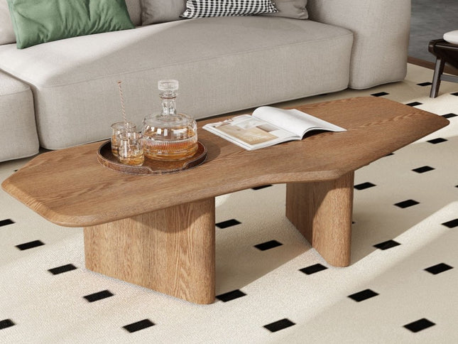 47" Natural Wood Free Form Double Pedestal Coffee Table