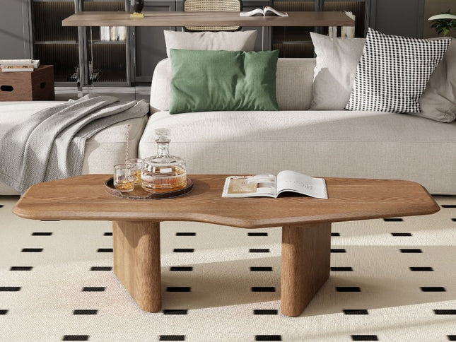 47" Natural Wood Free Form Double Pedestal Coffee Table