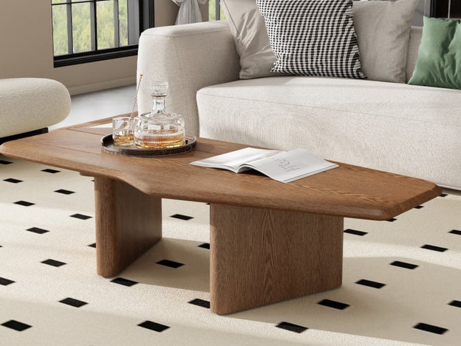 47" Natural Wood Free Form Double Pedestal Coffee Table