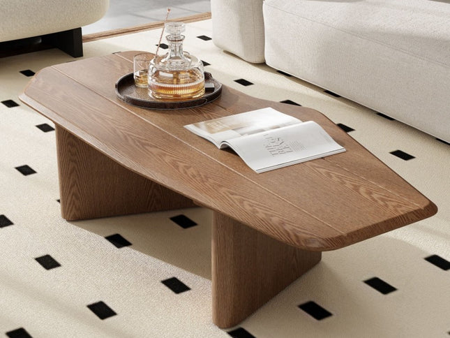 47" Natural Wood Free Form Double Pedestal Coffee Table