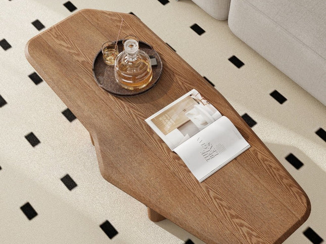 47" Natural Wood Free Form Double Pedestal Coffee Table