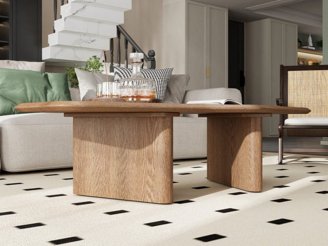 47" Natural Wood Free Form Double Pedestal Coffee Table