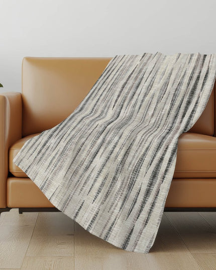 50" X 70" Beige And Charcoal Striped Polyester Woven Plush Throw Blanket