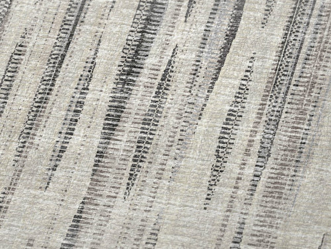 50" X 70" Beige And Charcoal Striped Polyester Woven Plush Throw Blanket