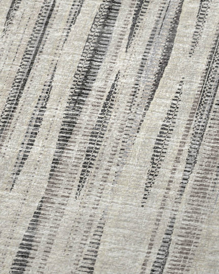 50" X 70" Beige And Charcoal Striped Polyester Woven Plush Throw Blanket