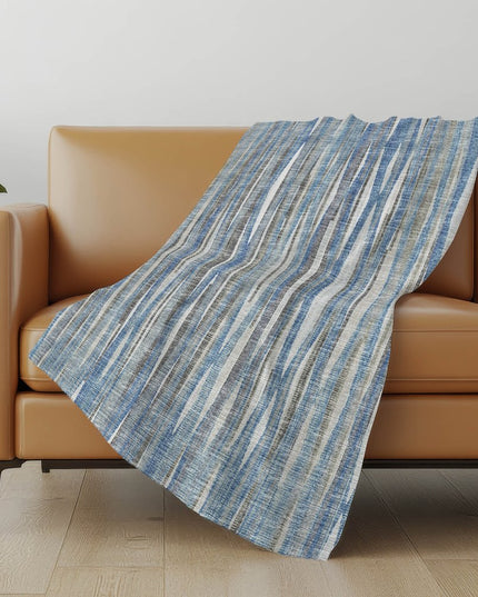50" X 70" Blue And Beige Striped Polyester Woven Plush Throw Blanket