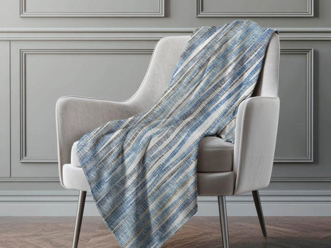 50" X 70" Blue And Beige Striped Polyester Woven Plush Throw Blanket