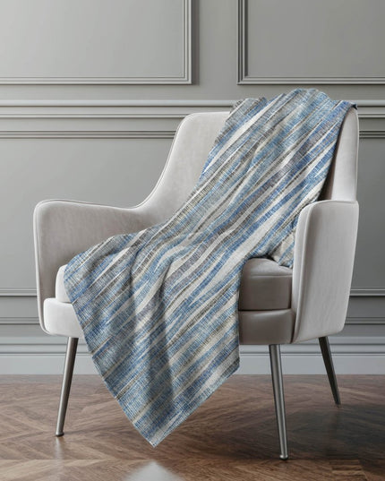 50" X 70" Blue And Beige Striped Polyester Woven Plush Throw Blanket