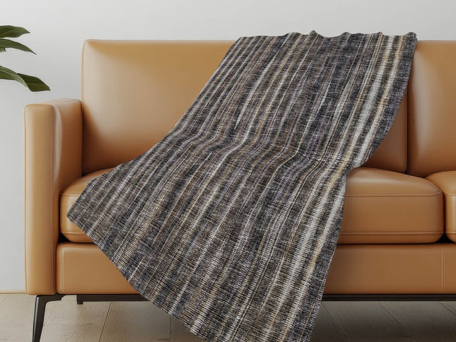 50" X 70" Brown And Beige Striped Polyester Woven Plush Throw Blanket