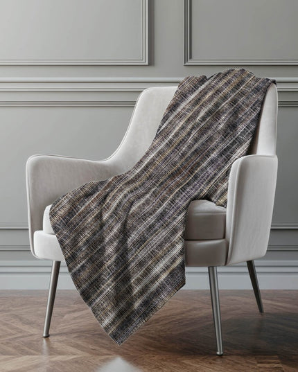 50" X 70" Brown And Beige Striped Polyester Woven Plush Throw Blanket