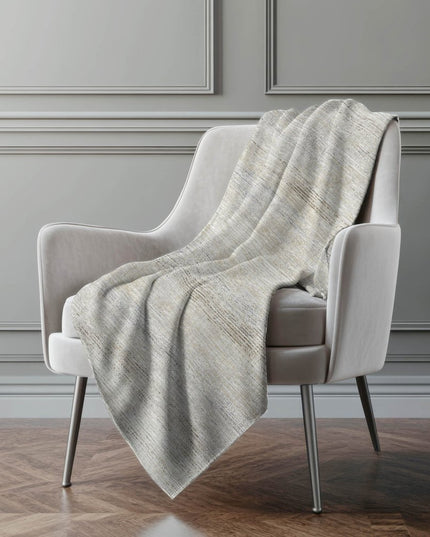 50" X 70" Beige And Ivory Abstract Polyester Woven Plush Throw Blanket