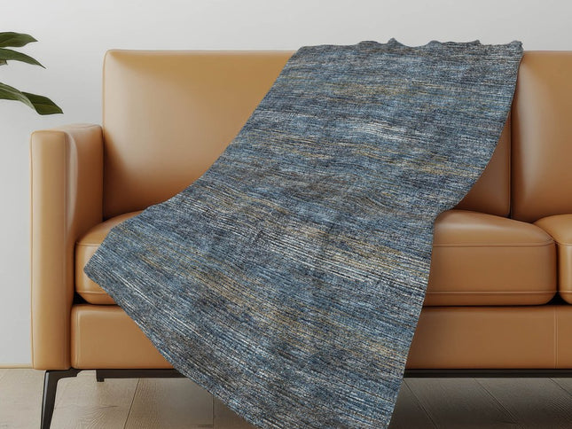 50" X 70" Blue And Gold Abstract Polyester Woven Plush Throw Blanket