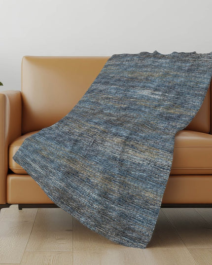 50" X 70" Blue And Gold Abstract Polyester Woven Plush Throw Blanket
