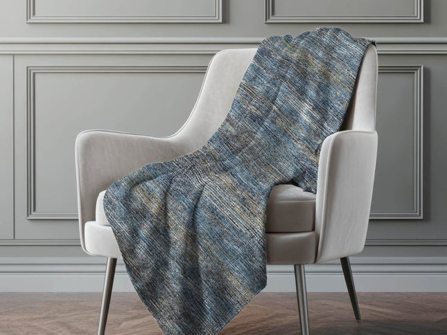 50" X 70" Blue And Gold Abstract Polyester Woven Plush Throw Blanket