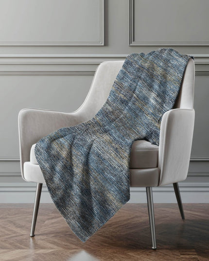 50" X 70" Blue And Gold Abstract Polyester Woven Plush Throw Blanket