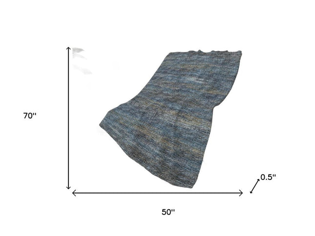 50" X 70" Blue And Gold Abstract Polyester Woven Plush Throw Blanket