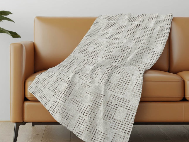 50" X 70" Beige And Charcoal Geometric Polyester Woven Plush Throw Blanket