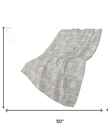 50" X 70" Beige And Charcoal Geometric Polyester Woven Plush Throw Blanket