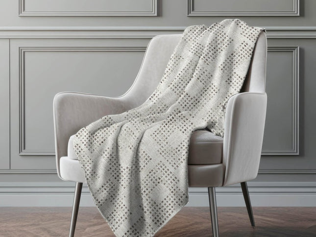 50" X 70" Beige And Charcoal Geometric Polyester Woven Plush Throw Blanket