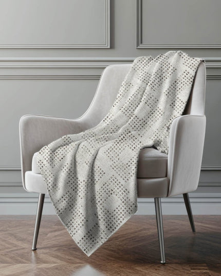 50" X 70" Beige And Charcoal Geometric Polyester Woven Plush Throw Blanket