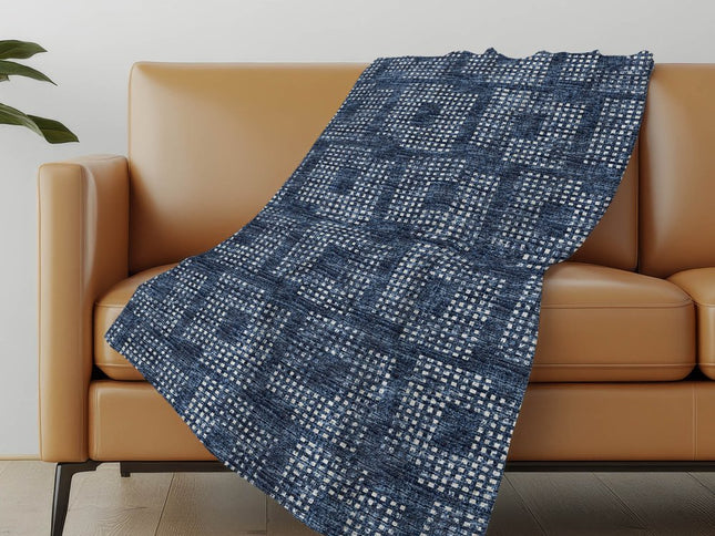 50" X 70" Blue And Ivory Geometric Polyester Woven Plush Throw Blanket