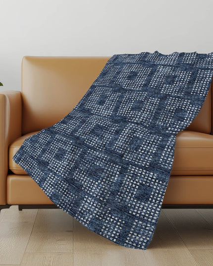 50" X 70" Blue And Ivory Geometric Polyester Woven Plush Throw Blanket
