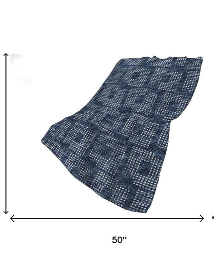 50" X 70" Blue And Ivory Geometric Polyester Woven Plush Throw Blanket