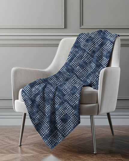 50" X 70" Blue And Ivory Geometric Polyester Woven Plush Throw Blanket