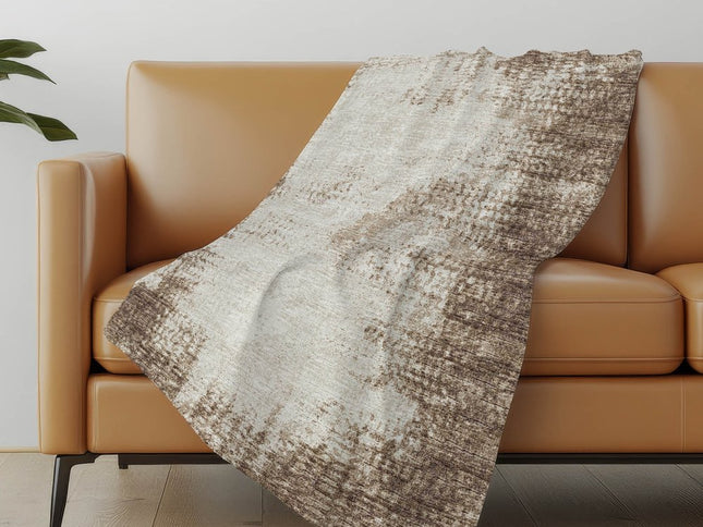 50" X 70" Brown And Beige Abstract Polyester Woven Plush Throw Blanket