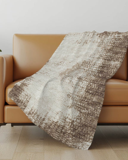 50" X 70" Brown And Beige Abstract Polyester Woven Plush Throw Blanket