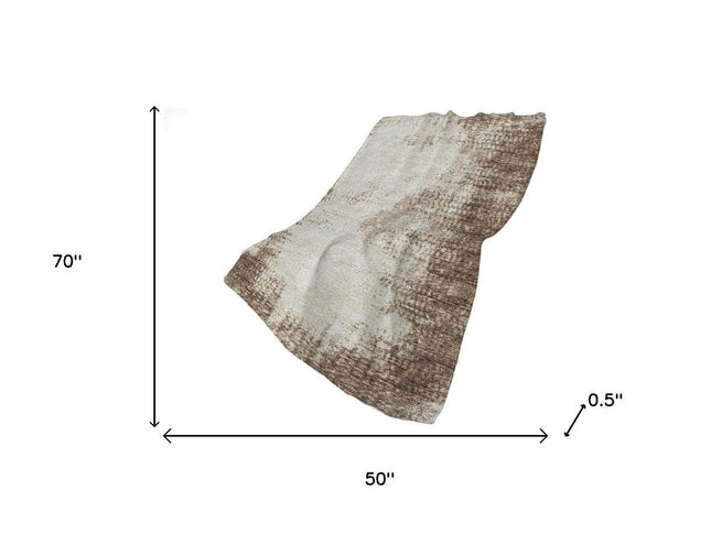 50" X 70" Brown And Beige Abstract Polyester Woven Plush Throw Blanket
