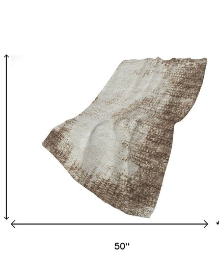 50" X 70" Brown And Beige Abstract Polyester Woven Plush Throw Blanket