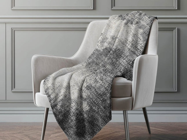 50" X 70" Black And Beige Abstract Polyester Woven Plush Throw Blanket