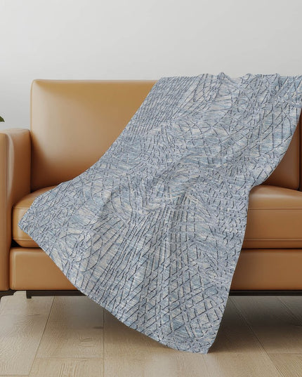 50" X 70" Blue And Beige Abstract Polyester Woven Plush Throw Blanket