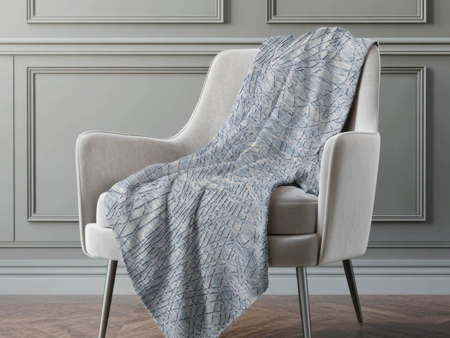 50" X 70" Blue And Beige Abstract Polyester Woven Plush Throw Blanket