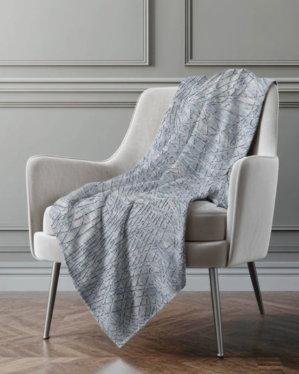 50" X 70" Blue And Beige Abstract Polyester Woven Plush Throw Blanket